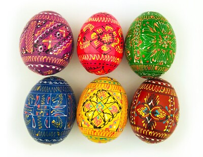 Wooden Hand Painted Ukrainian Pysanky Easter Eggs Pysanki Easter SET OF 6 EGGS