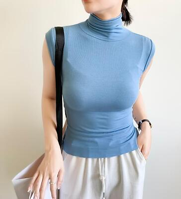 #ad Women Sleeveless Turtleneck Vest Slim Thin Crop Top Tee Ribbed Tank T Shirts Top