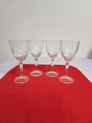 Set of 4 Luminarc Crystal Wine Glasses Diamond Cut Hexagon Stem