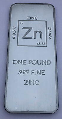 #ad 1 One Pound .999 Zinc Bullion Bar By Unique Metals