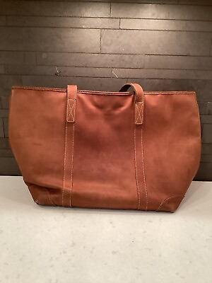 Mulholland Brothers Zip Top Leather Tote Made In America Tan GUC