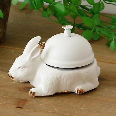 #ad Shabby White Bunny Rabbit Front Desk Call Bell Hotel Service Restaurant Retail