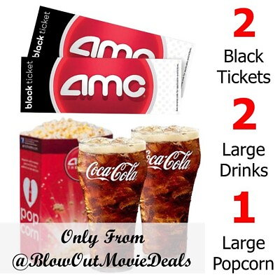 #ad AMC Movie Theaters 2 Black Tickets 2 Large Drinks 1 Large Popcorn