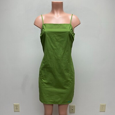 #ad Tommy Jeans Womens Lime Green Vintage Square Neck Cami Strap Sheath Dress Size M