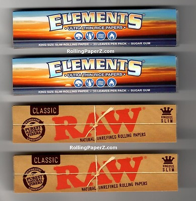 #ad 4 Pack Sampler RAW CLASSIC and ELEMENTS King Size Slim Cigarette Rolling Papers