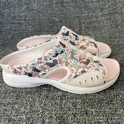 #ad NEW Easy Spirit Traciee Slip On Sandals Floral Dog Print Pink Women’s Size 8.5WW