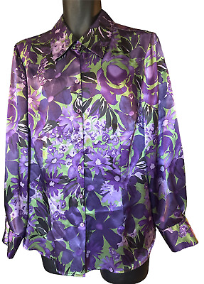 #ad Covington Blouse Womens 16 W Purple Floral Button up Top