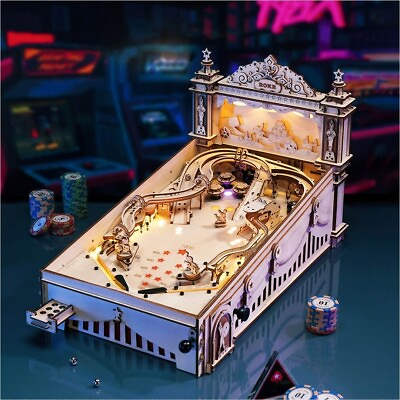 #ad ROKR 482PCS 3D Pinball Machine Wooden Puzzle DIY Vintage Style Family Game Gifts