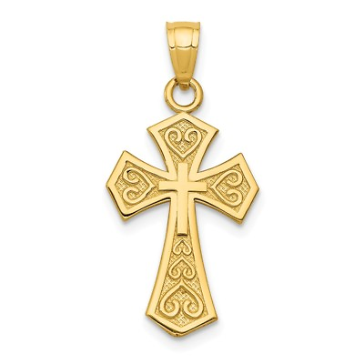 #ad 14k Yellow Gold #x27;God Loves#x27; Reversible Passion Cross Charm Pendant 1.02 Inch