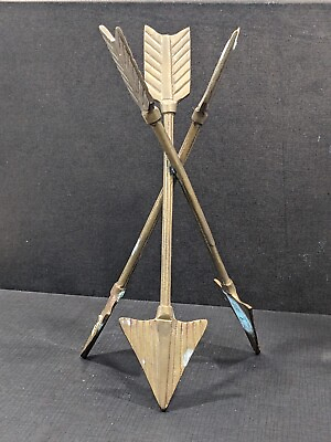 #ad Vintage Brass Arrows Sculpture Tribal American Indian Decor Stand 8.5quot; Tall