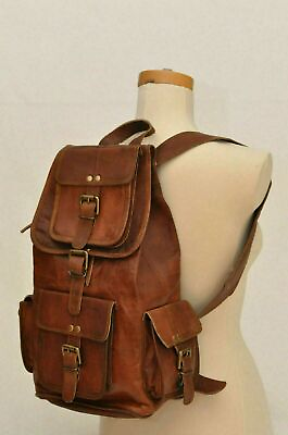Large 22quot; Men#x27;s Real Vintage Leather Rucksack Brown Backpack Travel Laptop Bag