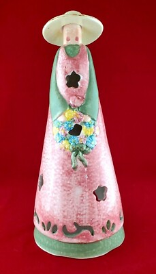 #ad Dennis East Figurine Gardening Woman 11quot; Tall Candle Holder Ceramic Luminary