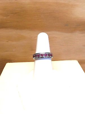 #ad STERLING SILVER RING WITH BRIGHT RED RUBIES