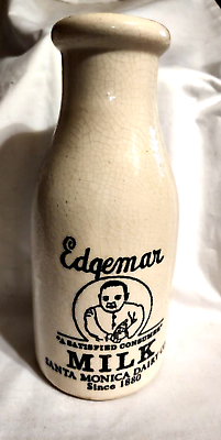#ad Art Pottery Edgemar Milk Jug VTG 9quot; tall Santa Monica Dairy Co CA