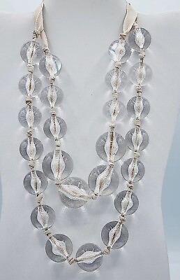 Vintage Lucite Large Clear Beaded Double Stranded Runway Statement Necklace N62