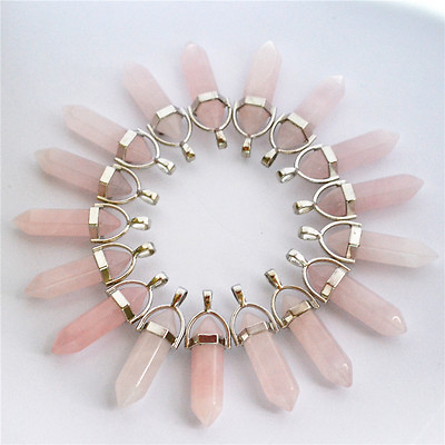 #ad Fashion pink Crystal Stone Point Chakra charms Pendants 24pcs lot Wholesale