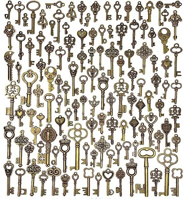 #ad Lot Of 125 Vintage Style Antique Skeleton Furniture Cabinet Old Lock Keys Jewelr