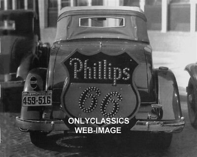 #ad 1932 PHILLIPS GAS STATION ROUTE 66 SIGN CHEVROLET HOT ROD 8x10 PHOTO AUTOMOBILIA