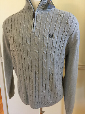 NWT Chaps By Ralph Lauren Zip Pullover Large L Cable Men#x27;s Sweater Cotton Gray