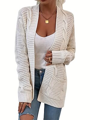 #ad #ad Womens Cable Knit Slouchy Cardigan Open Front Long Sleeve Sweater with Pockets