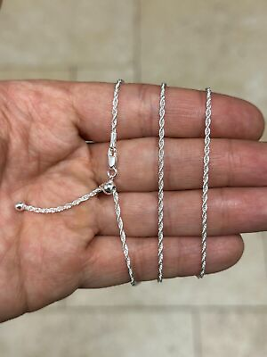 #ad 925 Sterling Silver Rhodium Adjustable Loose Rope Chain 2mm Up To 24#x27;#x27;