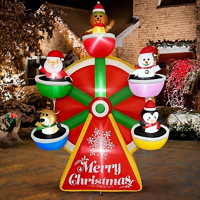 #ad Christmas Ferris Wheel Santa Snowman Deer Penguin Inflatable Decor LED Blow Up