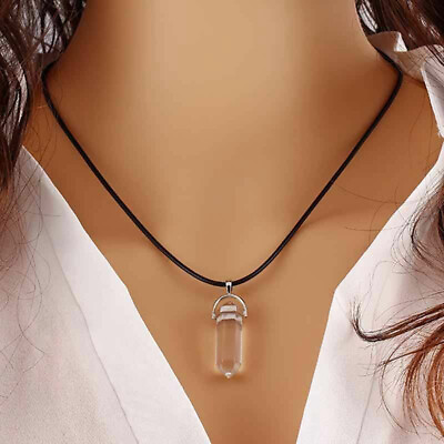 #ad Natural Clear Quartz Hexagonal Pendant Crystal Point Stone Necklace Amulet Reiki