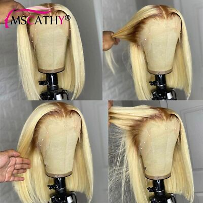 #ad Pink Ginger Brown 613 Blonde Bob Human Hair Wigs Transparent Lace Front WIg