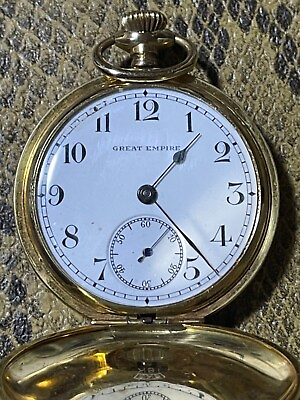 #ad antique sks 18k gold pocket watch great empire w hunter case made by seikosha