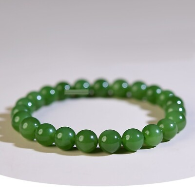 #ad High quality Hetian jade green natural jade 8MM beads bracelet Bangle grade A