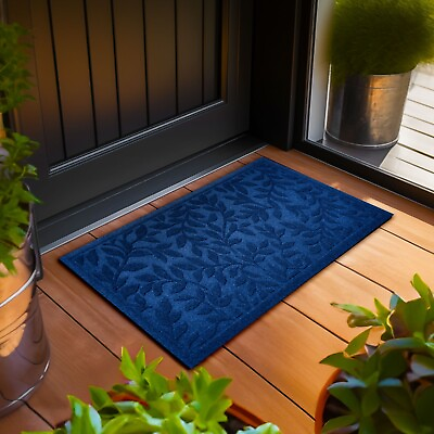 #ad G128 Home Entrance Blue Leaves Door Mat 17x29.5 In Welcome Mats