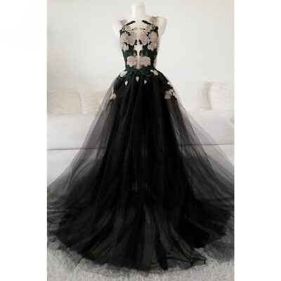 #ad Gothic Black Sexy Applique V Neck Sleeveless Wedding Dress Custom Bridal Gowns