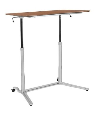 #ad Flash Furniture Sit Down and Stand Up adjustable height Desk in Cherry amp; Silver