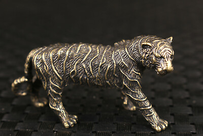 Chinese bronze handmade cast tiger tea pet collect statue table decoration