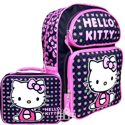 #ad Hello Kitty Backpack and Lunch Bag Set Black Pink