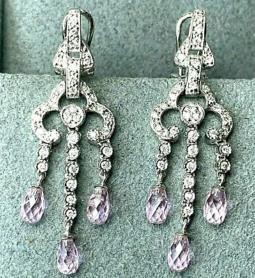 #ad $2300 14K White Gold Fantasy Cut Briolette Dangle Diamond Earrings Chandelier