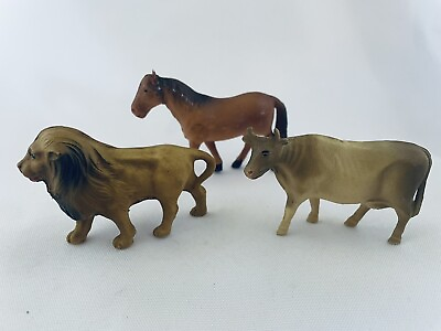 #ad #ad vintage cellloid animal lot horse cow and lion vintage toys