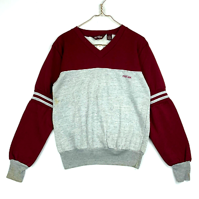 #ad Vintage Finish Line Striped V Neck Sweatshirt Crewneck Size Medium Red Nwt