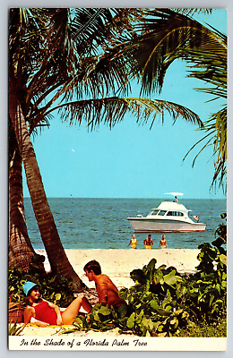#ad #ad Vintage Postcard FL Kids Boat Palm Tree Girl Sunny Day 1930