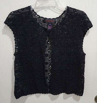 #ad Ralph Lauren Short Cap Sleeve Cardigan Hand Knit For Ralph Lauren Black Size L