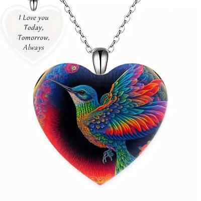 #ad Men Fashion Jewelry Heart Shaped Crystal Hummingbird Pendant Necklace Trendy New