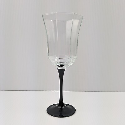 #ad #ad Luminarc France Wine Glass Octagon Black Stemmed Single MCM Vintage