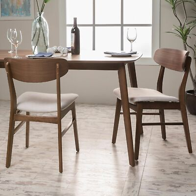 #ad Alexis Light Beige Fabric Walnut Finish Dining Chair Set of 2