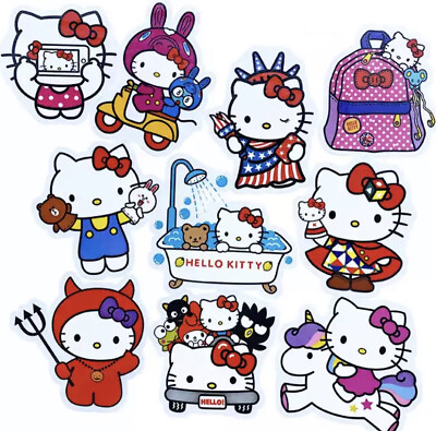 HELLO KITTY Stickers Large Waterproof Kawaii Sanrio Lot for Laptop Cell 10 PCS