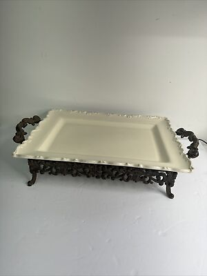 #ad CHRIS MADDEN FOR JCPENNEY FORET CORVELLA RECTANGULAR TRAY WITH STAND 19 3 8 X 12