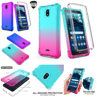 For Nokia C100 Shock Proof Phone Clear Case Cover Temper Glass Screen Protector