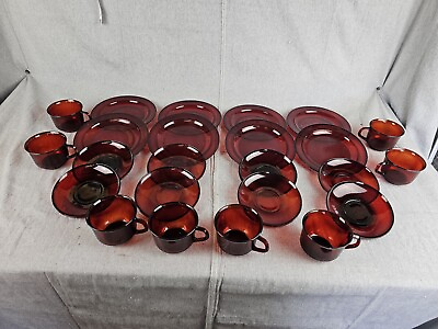 #ad Arcoroc Ruby Red 24 Pcs cups plates. Free Shipping