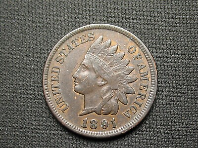 #ad OLD COIN SALE VF XF 1891 INDIAN HEAD CENT PENNY w DIAMONDS amp; FULL LIBERTY #151