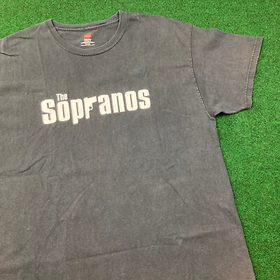 #ad Vintage Sopranos Shirt Mens XL Black White HBO TV Show Promo Logo Y2K Faded Tee