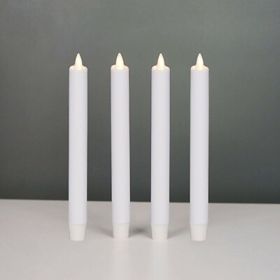 8quot; Luminara Flameless Taper LED Candles Moving Wick With Timer Set of 4 White